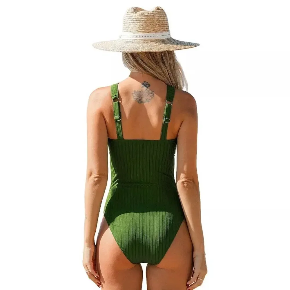 CUPSHE Ribbed Green One Piece Swimsuit Cutout Criss Cross Back Size S NWT